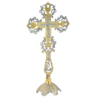 Orthodox Brass Cross Two Tone Gold and Silver